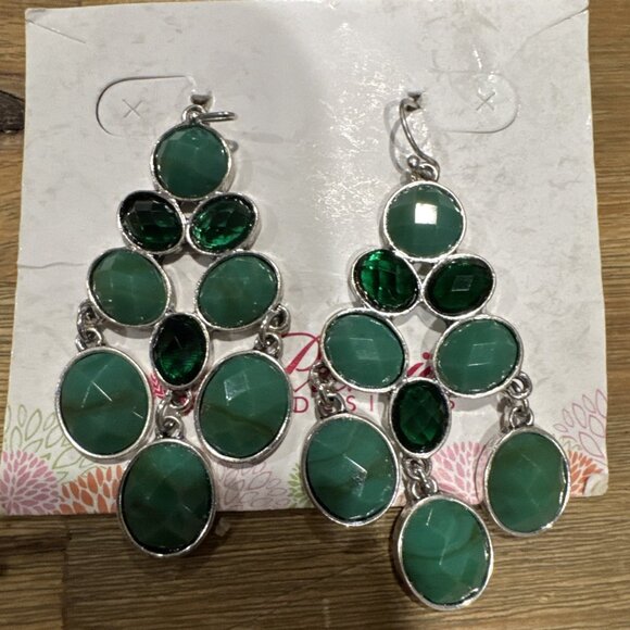 Premier Designs Nordstrom Statement Earrings Green Silvertone Beaded Drop NEW - Picture 3 of 10